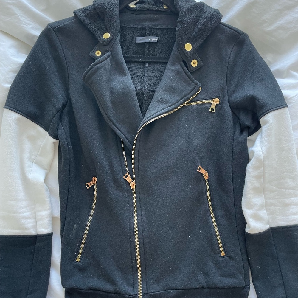 Black and White Block Sweatshirt / Jacket with Gold Zipper